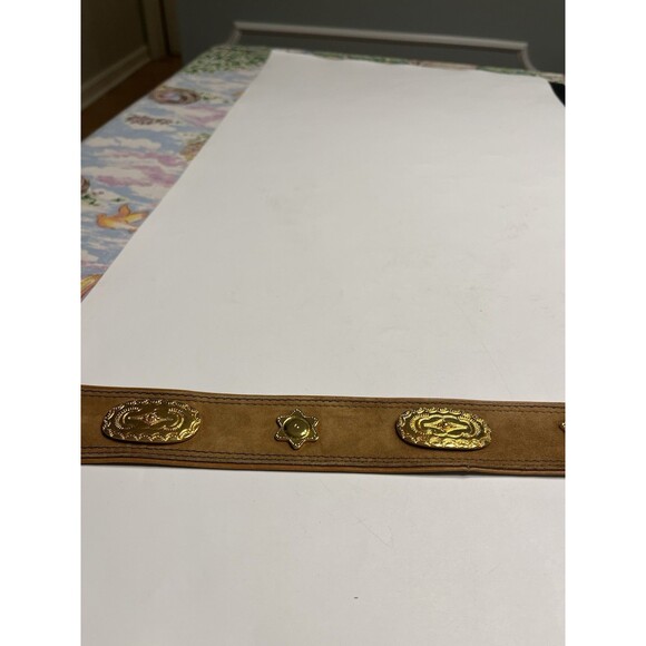 Escada Gold Medallions & Buckle Brown Leather Belt Women’s EUR 42 US 12 Vtg main image 7